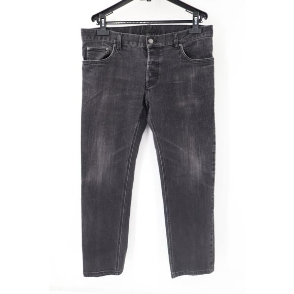 prada men's 36 L28 button fly jeans distressed mid rise cotton blend denim logo